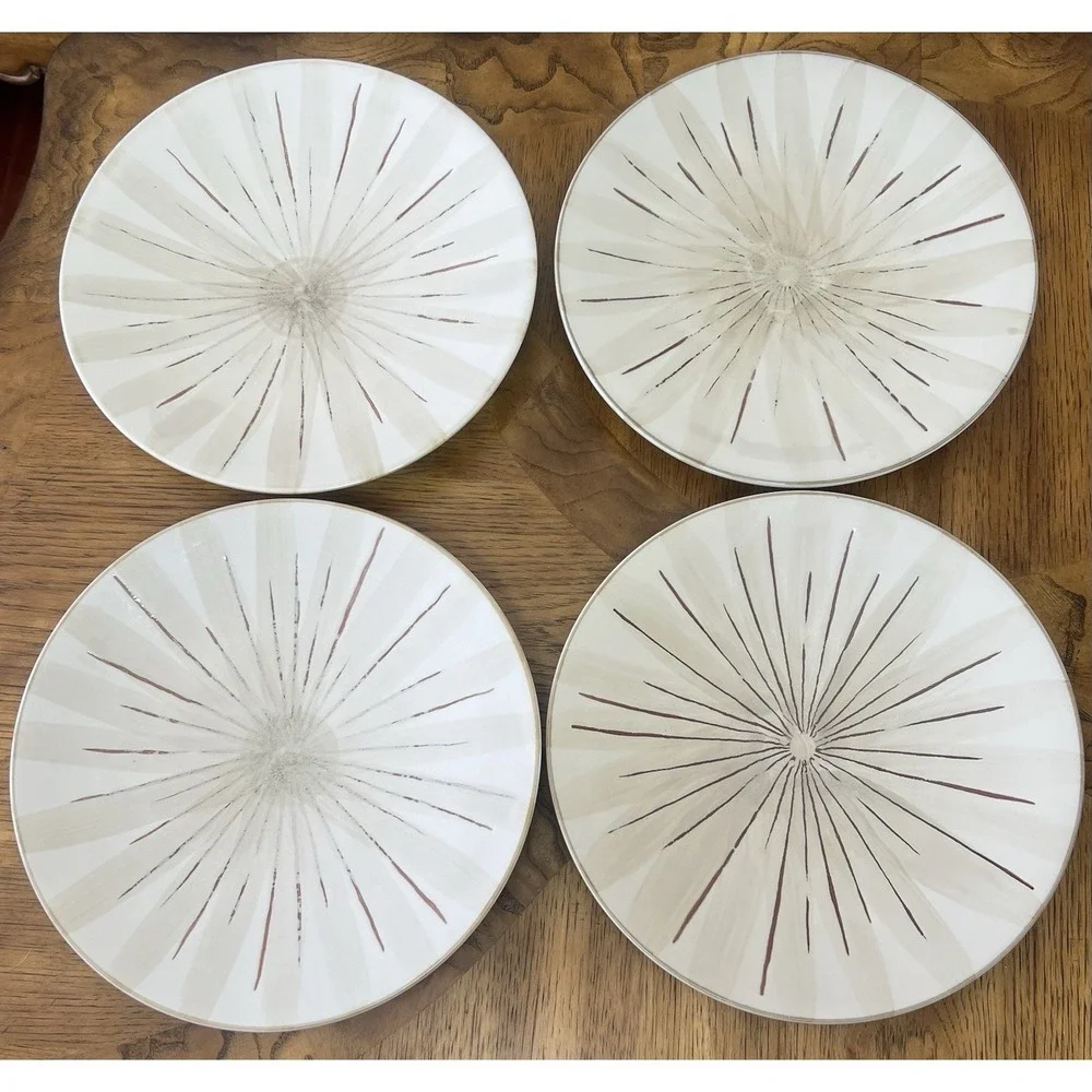 4 Pier 1 Imports Sanctuary Starburst Stoneware Dinner Plates 11.25